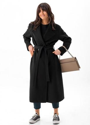 Пальто женское кашемировое шерстяное оверсайз в демисезонное двубортное на пуговицах, бренд, черное3 фото