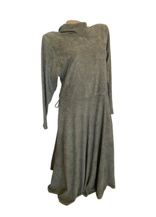 Платье миди серое с рукавами винтажное под замшу3 фото