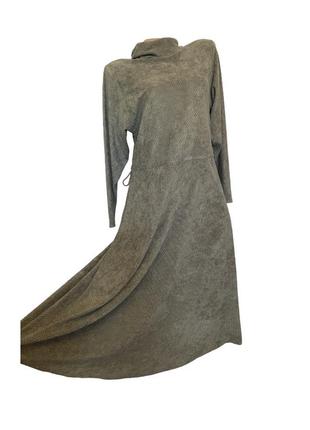 Платье миди серое с рукавами винтажное под замшу5 фото