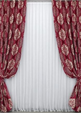 Вишуканий комплект штор в вітальню "корона" (2шт. 1,5х2,75м) блекаут-софт. колір бордовий4 фото