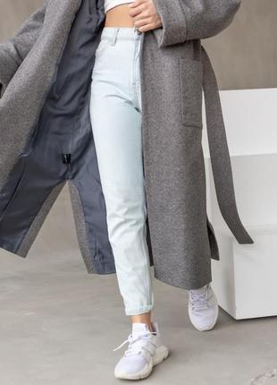 Пальто - халат женское оверсайз шерстяное, демисезонное, длинное, брендовое, серое8 фото
