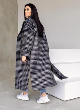 Пальто - халат женское оверсайз шерстяное, демисезонное, длинное, брендовое, гусиная лапка4 фото