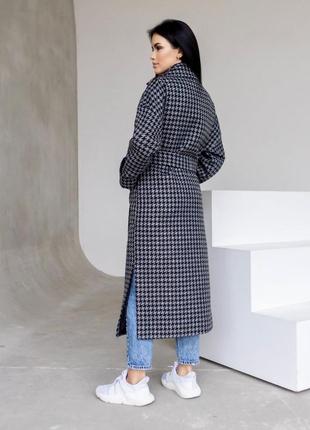 Пальто - халат женское оверсайз шерстяное, демисезонное, длинное, брендовое, гусиная лапка5 фото
