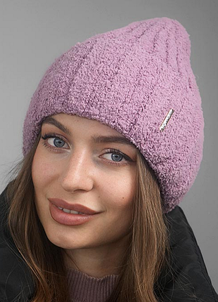 Шапка вязаная женская темная пудра