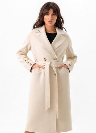 Пальто жіноче демісезонне кашемірове вовняне, елегантне, на ґудзиках, оверсайз, молочне