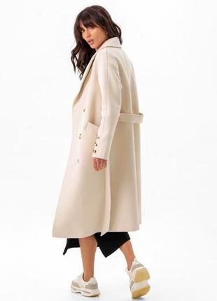 Пальто женское демисезонное кашемировое шерстяное, элегантное, на пуговицах, оверсайз, молочное6 фото