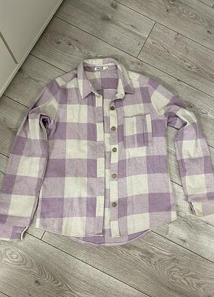 Фіолетова сорочка в клітинку флісова куртка клітчаста