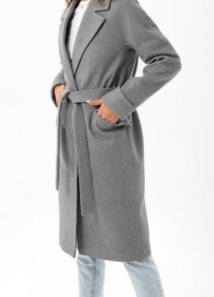 Пальто женское шерстяное, демисезонное, оверсайз, серое5 фото