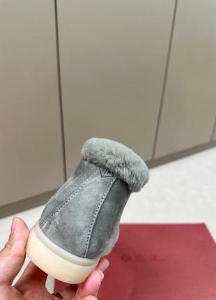 Женские зеленые хаки замшевые зимние лоферы ботинки loro piana open walk с мехом лоро пиана