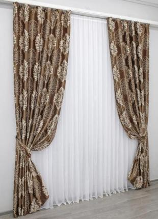 Шторна тканина блекаут-софт "лілія". колір коричневий3 фото