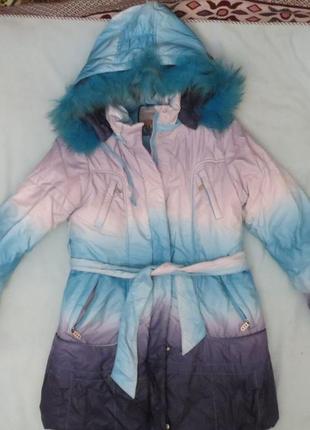 Куртка пальто зимнее на девочку р.152 маломерит