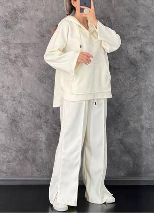 Костюм спортивный кашемир шерсть широк с капюшоном серый молоко графит