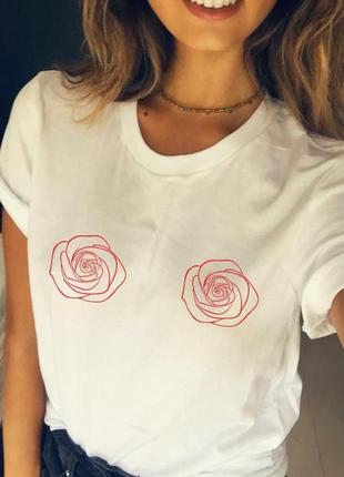 Красива футболка з ручним розписом фарбами малюнок не принт мінімалізм троянди