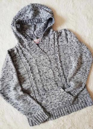 Красивый теплый свитер с капюшоном на 15 лет, размер 176
