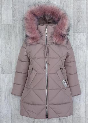 Детская зимняя куртка пальто на девочку, модная удлиненная курточка пуховик для детей, теплая парка - зима1 фото