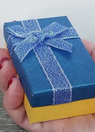 Коробочка желто-голубая для подарочной упаковки ювелирных изделий, бижутерии, украшений, размеры 50*80*25