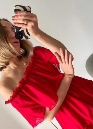 Шифонова сукня червоного кольру5 фото