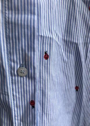 Рубашка zara классическая с принтом, голубая в полоску зара рубашка, блузка из натуральной ткани8 фото