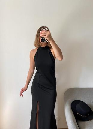 Вечірня чорна сукня максі із розрізом2 фото