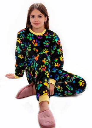 2442-24чор подростковая теплая пижама для девочки махра тм авекс размер 140 см