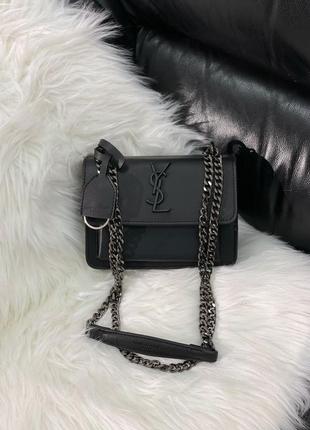 Женская сумка ив сен лоран  yves saint laurent sunset mini chain black/black  кросс боди