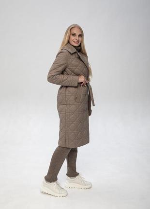 Демисезонное стеганое пальто мира с поясом на тинсулейте 44-54 размеры разные цвета3 фото