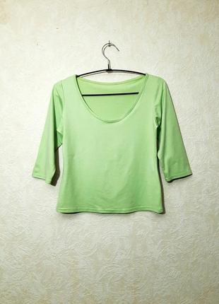 Красивая эластичная кофточка салатовая зелёная футболка топ рукава 3/4 женская стрейчевая