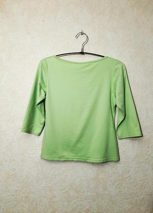 Красивая эластичная кофточка салатовая зелёная футболка топ рукава 3/4 женская стрейчевая6 фото