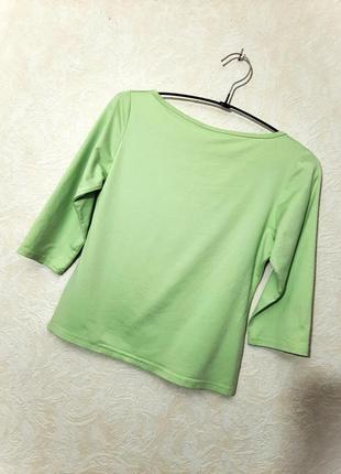 Красивая эластичная кофточка салатовая зелёная футболка топ рукава 3/4 женская стрейчевая7 фото