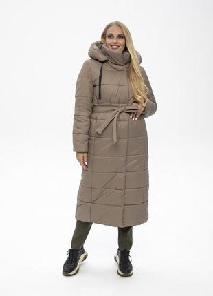 Теплое зимнее пальто агата пуховик fill tex с поясом 46-58 размеры разные цвета7 фото