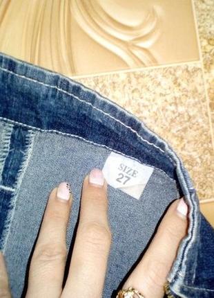 Юбка джинсовая темно-синяя с потертостями коттоновая "терка"6 фото