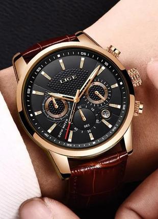 Мужские часы lige все циферблаты рабочие красивая модель