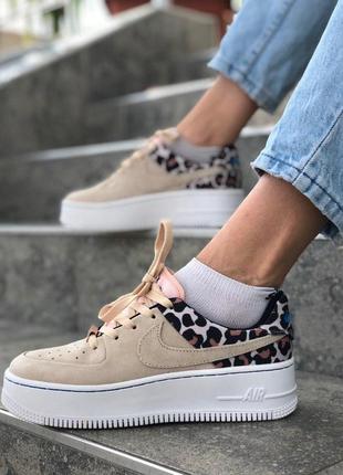 Кроссовки женские nike air force 1 sage premium leopard, бежевые (найк аир форс леопард)