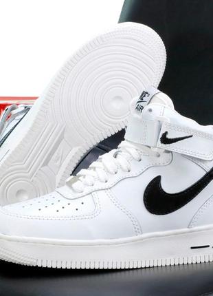 Зимові шкіряні кросівки nike air force 1 high white winter (високі теплі найк аір форс білі на хутрі )