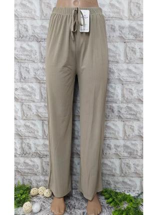 Стильные брюки, размер l, цвет капучино.  штаны женские, ткань в рубчик.1 фото