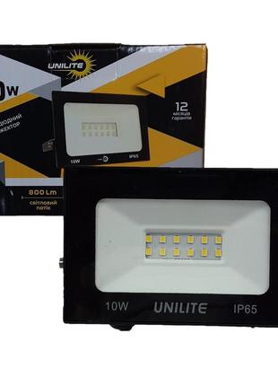 Світлодіодний прожектор unilite 10w 220v 850lm 6500k (ul-117913) чорний