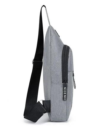 Сумка - слинг fashion серая, нагрудная спортивная мужская сумка через плечо6 фото