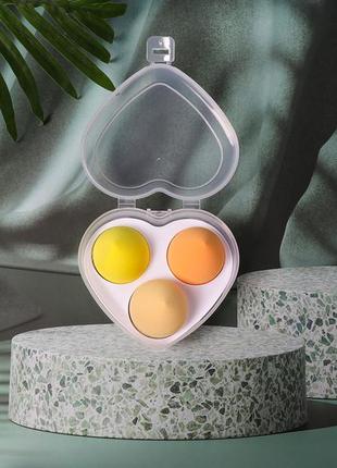 Спонж яйце для макіяжу набір 3 шт у коробочці серце1 фото