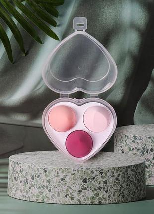 Спонж яйце для макіяжу набір 3 шт у коробочці серце6 фото