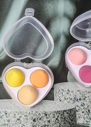 Спонж яйцо для макияжа набор 3 шт в коробке сердечко3 фото