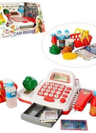 Km7300 игрушка кассовый аппарат сканер,калькулятор,продукты,корзинка,звук,на батарейке,в коробке,33-19-18см