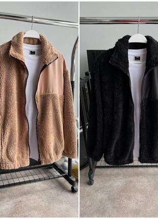 Крутой бомбер/куртка . стильная плюшевая кофта  тедди на замке. черная, бежевая