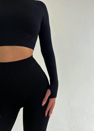 Безшовний костюм для спорту, фітнесу, бігу, йоги push up (рашгард, легінси), чорний