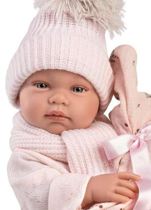 Испанская кукла ллоренс новорождённый виниловый пупс анатомичная девочка тина 42 см в розовой одежде с пледом2 фото