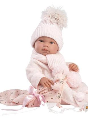 Испанская кукла ллоренс новорождённый виниловый пупс анатомичная девочка тина 42 см в розовой одежде с пледом1 фото