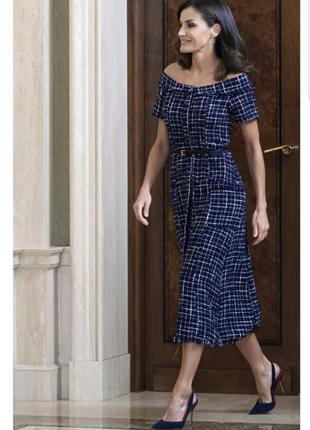 Шикарное нарядное деловое твидовое миди платье zara в стиле шанель2 фото