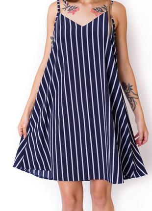 Женское летнее платье из софта темно синее в полоску пляж