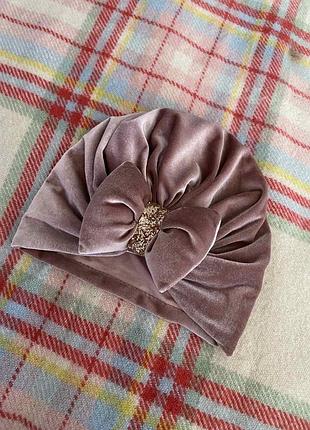 Новая велюровая шапка чалма шапка-бини с бантом