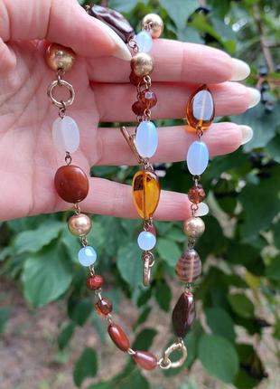 Винтажное ожерелье ассорти, стекло +камни(лунный камень) +пластик