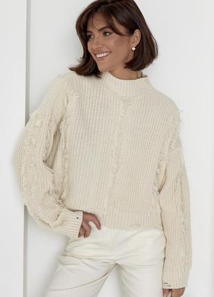 Базовый вязаный свитер светер джемпер стильный тренд зара zara объемный оверсайз oversize с дирками рванка